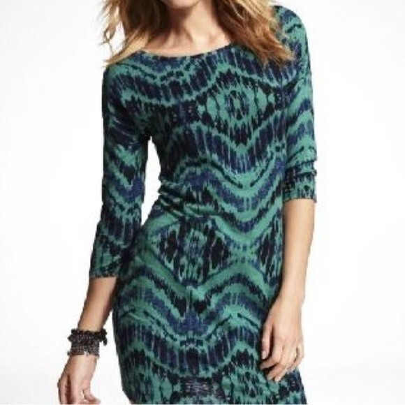 Express Dresses & Skirts - Express green and navy abstract bodycon dress size small